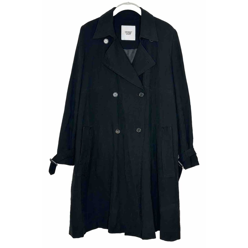 Johnny Hates Jazz Women’s Black Double Breasted Button Trench Coat Sz Large